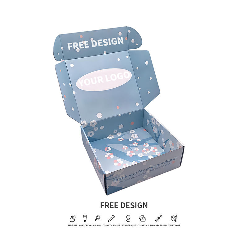 파란색 배경 꽃잎 골판지 화장품 포장 상자