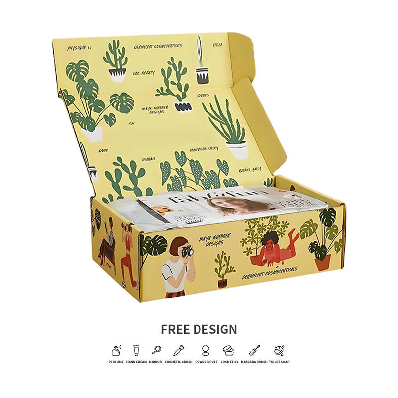 쾌활한 화분에 심은 식물 골판지 화장품 포장 상자
